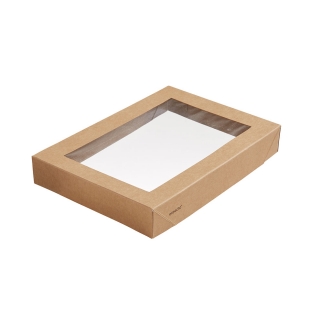 Coperchio in cartoncino avana con finestra in PLA cm 20x14x3 per scatola avana cm 20x14x4,5