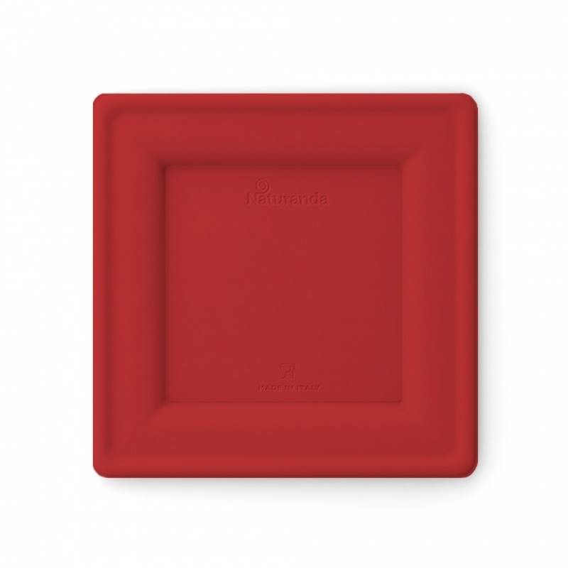 Piatto quadrato in polpa di cellulosa rosso cm 20x20