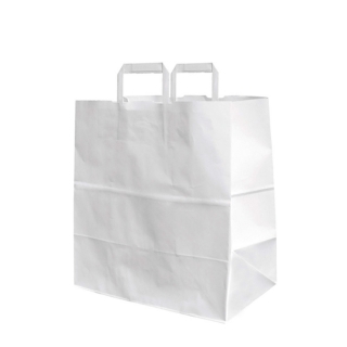 Shopper di carta bianco con manico piatto cm 26x16x29 
