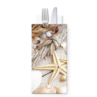 Busta portaposate Sea Shells con tovagliolo 38x38 